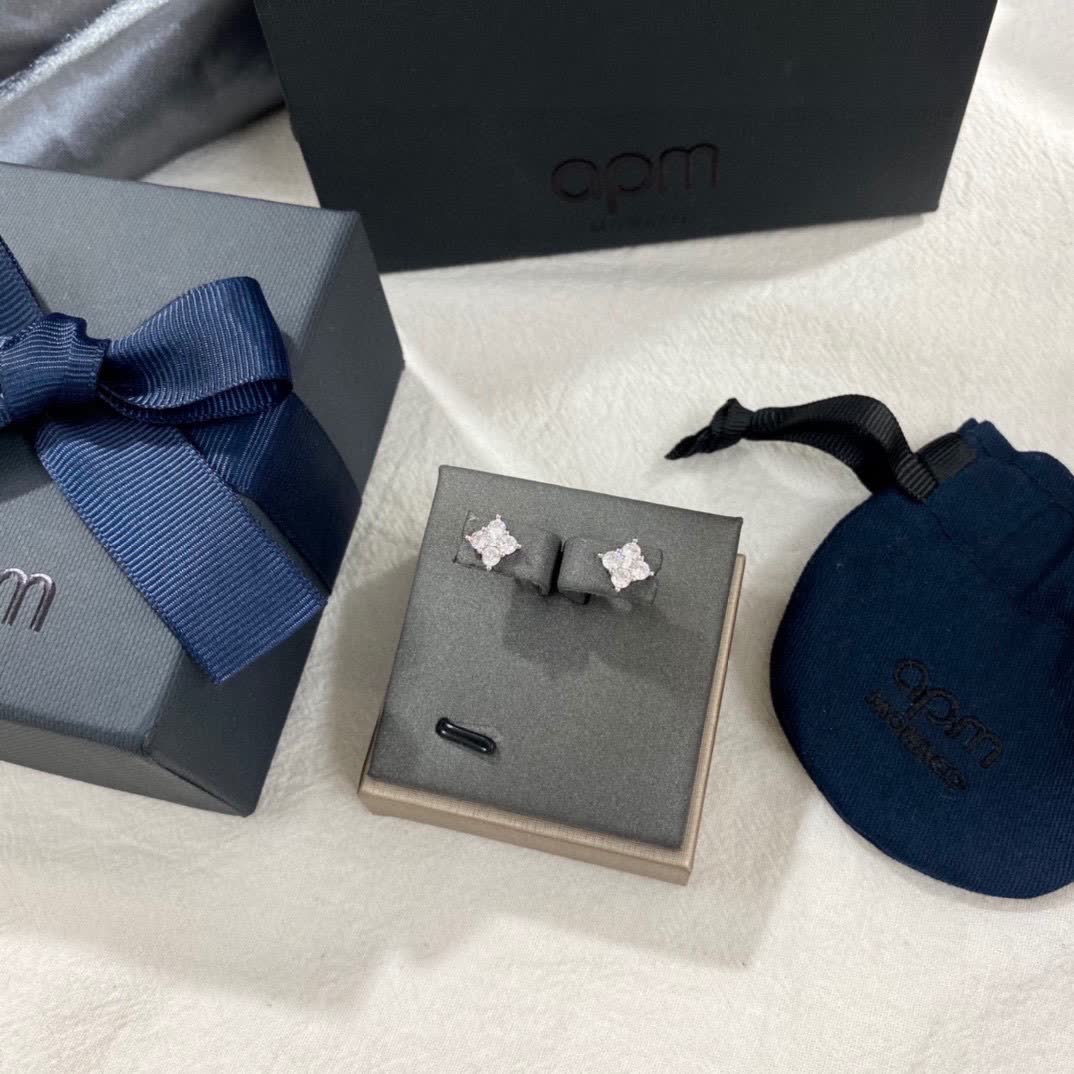 APM Monaco Opm Silver Plated Cubic Zirconia Stud Earrings